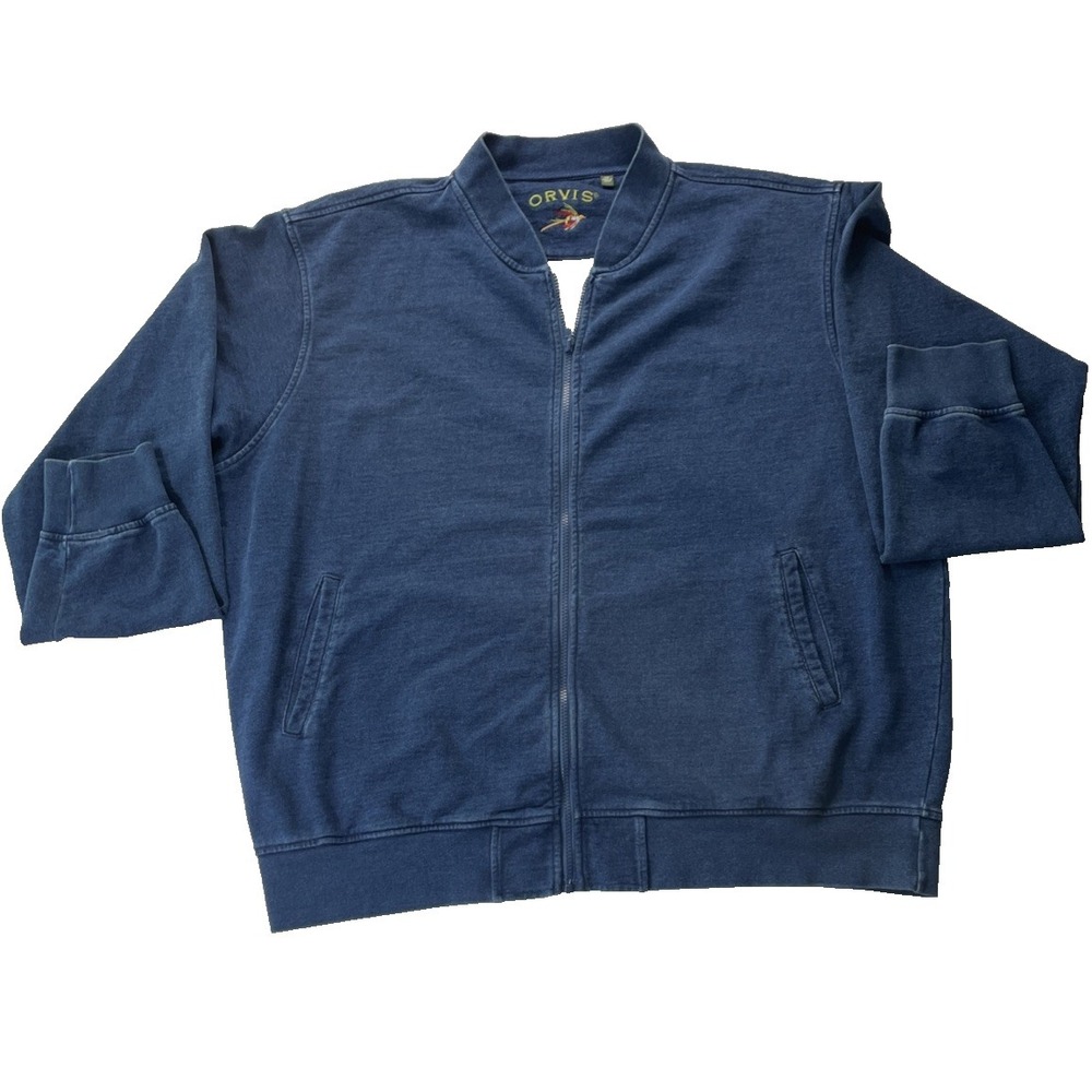 Orvis Mens Indigo Cotton Denim Full Zip Bomber Jacket Vintage 90s Size XXL